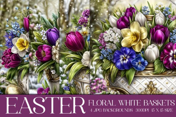 Download Easter Floral White Basket Background S1 - Background Collection
