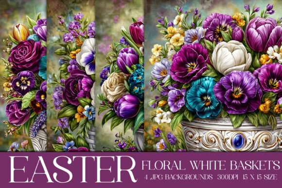Download Easter Floral White Basket Background S5 - Background Collection